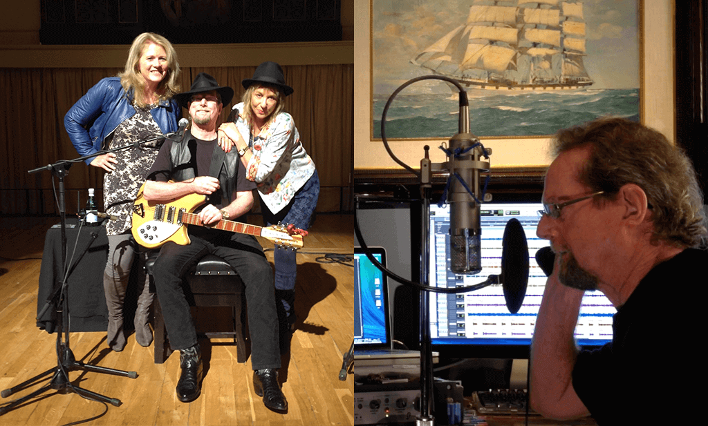 Livvy and Chrissie with Roger McGuinn/Roger McGuinn in his studio talking to us on the radio
